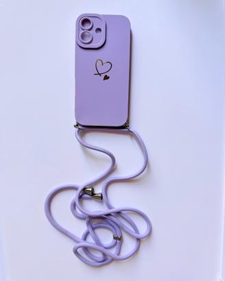 Cover lilla e oro con cordino/ tracolla Iphone 16