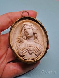 Antico cammeo pietra lavica sacro cuore Maria '800