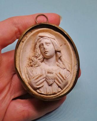 Antico cammeo pietra lavica sacro cuore Maria '800