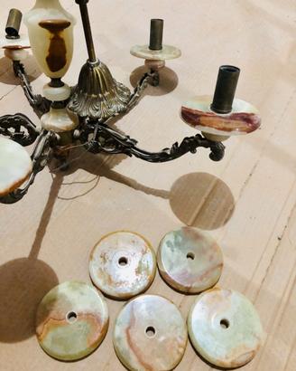 Lampadario vintage ottone con dischi in alabastro