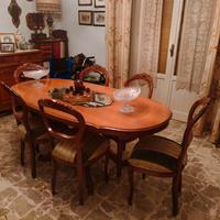 Tavolo ovale noce con gambone centrale e 6 sedie
