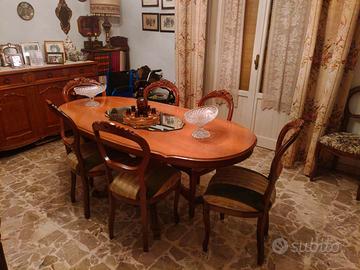 Tavolo ovale noce con gambone centrale e 6 sedie