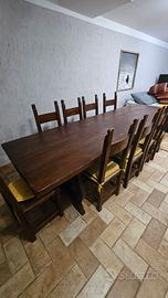 Tavolo fratino rustico in legno 3 metri + 10 sedie