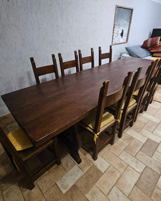 Tavolo fratino rustico in legno 3 metri + 10 sedie