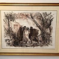 Pietro Annigoni grande litografia sanguinia