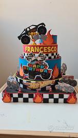 Torta finta gomma eva tema Hotwheels Monstertrucks