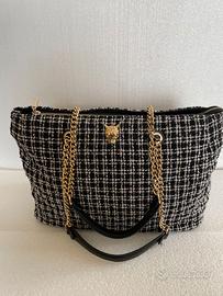 BORSA ROCCO BAROCCO IN TWEED-BIANCO/NERO