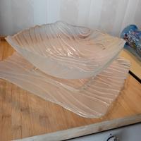 Ciotola e vassoio vintage in vetro con trama