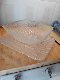 Ciotola e vassoio vintage in vetro con trama