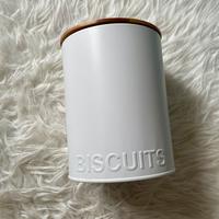 Contenitore biscotti metallo bianco c/legno