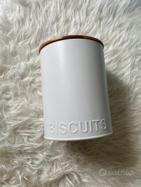 Contenitore biscotti metallo bianco c/legno