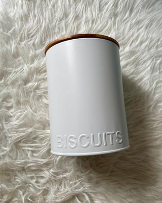 Contenitore biscotti metallo bianco c/legno