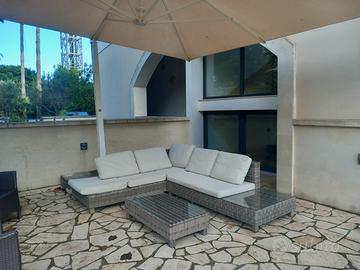 Divano angolare da esterno con tavolino-polyrattan