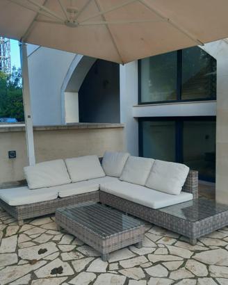 Divano angolare da esterno con tavolino-polyrattan
