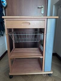 Mobiletto/ carrello cucina con rotelle in legno