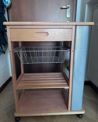 Mobiletto/ carrello cucina con rotelle in legno