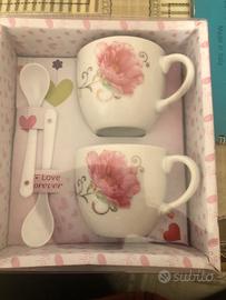 Set 2 tazzine e cucchiaini in ceramica