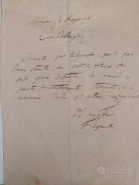 Lettera autografa di Quirico Filopanti