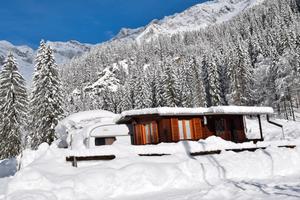 Casetta in legno con roulotte