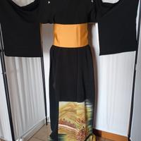 kimono Tomesode giapponese antico in seta nera 