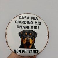 Targa Rotonda Metallo Rottweiler Attenti al Cane