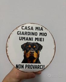 Targa Rotonda Metallo Rottweiler Attenti al Cane