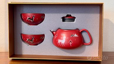 Set da tè cinese rosso in ceramica con scatola