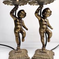 Coppia Lampade Bronzo Vintage Putto Angelo