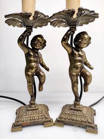 Coppia Lampade Bronzo Vintage Putto Angelo