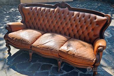 Divano 3 posti in pelle stile classico