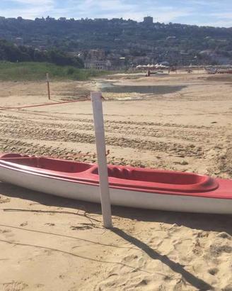 Canoa in vetroresina 2 posti + 2 pagaie + carrelli