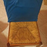 sedie legno paglia con cuscinetti blu e tavolo 120