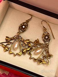 Orecchini artigianali in oro 12 kt con perle