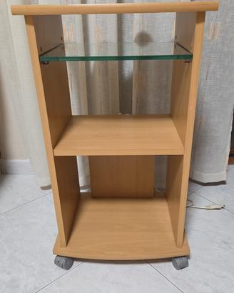 Carrello porta tv in legno chiaro e vetro