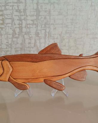Pesce in Legno Intarsiato a Mano Intarsia Art