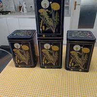 4 scatole in metallo latta antica erboristeria