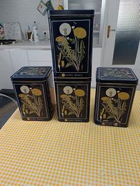 4 scatole in metallo latta antica erboristeria