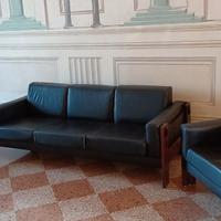 Salotto in pelle nera anni '60, vintage