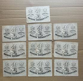 Lotto 10 Biglietti 3 Lire Correnti 1848