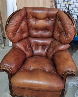Divano 3 posti + 2 Poltrone pelle Vintage