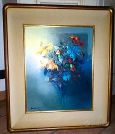 ELVIO MAINARDI QUADRO FIORI NEL BLU - 50 x 40 cm