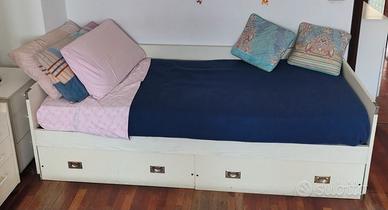 Letto singolo bianco con 2 cassetti + materasso