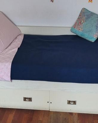 Letto singolo bianco con 2 cassetti + materasso