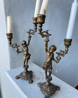 Coppia candelabri puttini stile Liberty