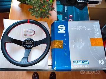 Volante auto a calice Sparco Rosso Nero pelle