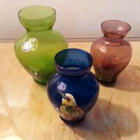 Vetro Murano, tre vasetti colorati