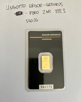 Lingotto Oro 2gr - Argor Heraeus 999.9 Sigillato