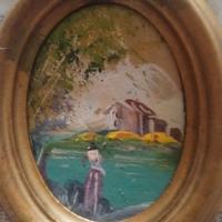 Dipinto ad olio con paesaggio rurale 
