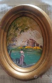 Dipinto ad olio con paesaggio rurale 