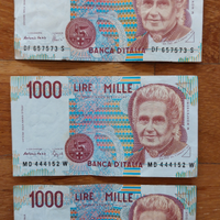 3 banconote da 1000 Lire Montessori